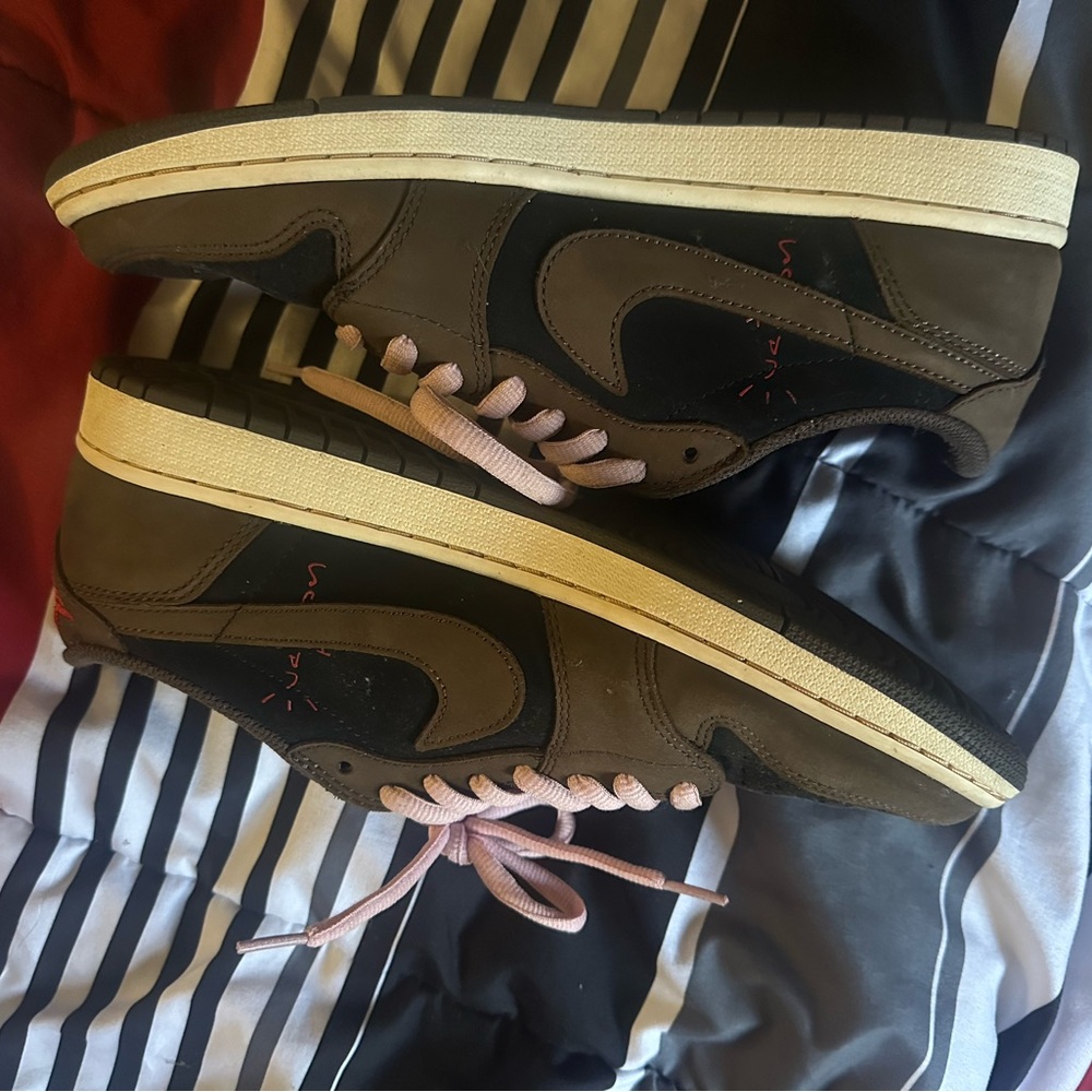 Travis Scott Black and Brown Sneakers with Pink Laces